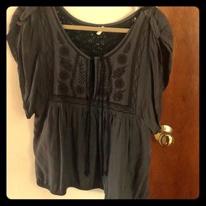 Free People Dusky Blue/Black Peasant Blouse
